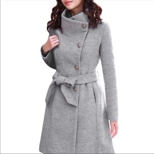 A woman gray winter wool jacket